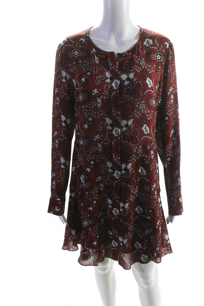 ALC Women's Silk Floral Print Long Sleeve Button Down Shift Dress Red Size 10