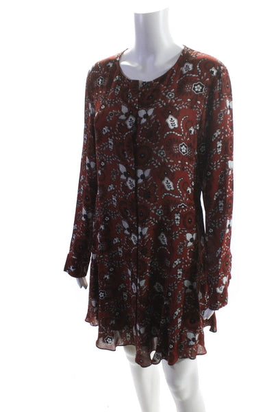 ALC Women's Silk Floral Print Long Sleeve Button Down Shift Dress Red Size 10