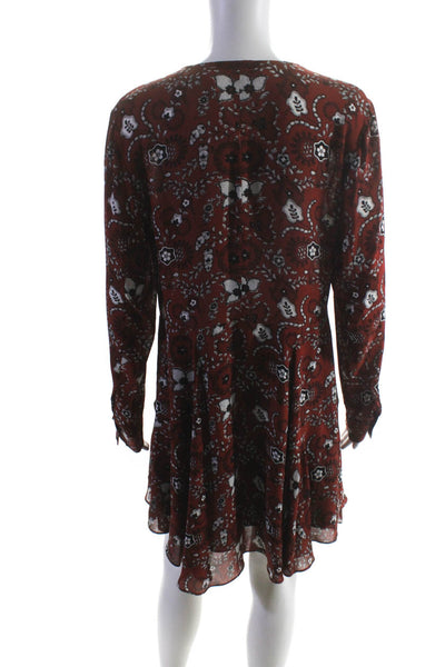 ALC Women's Silk Floral Print Long Sleeve Button Down Shift Dress Red Size 10