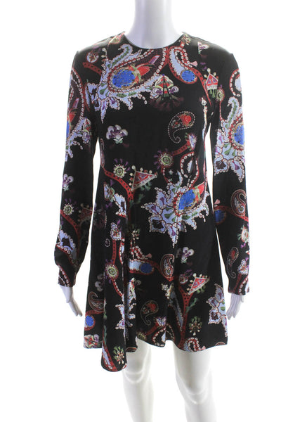 Mary Katrantzou Women's Silk Long Sleeve Abstract Print Shift Dress Black Size 4