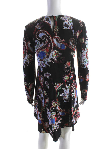 Mary Katrantzou Women's Silk Long Sleeve Abstract Print Shift Dress Black Size 4