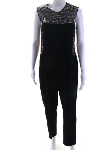 Alexander McQueen Womens Metallic Lace Crepe 2014 Satin Jumpsuit Black Size IT 4