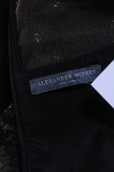 Alexander McQueen Womens Metallic Lace Crepe 2014 Satin Jumpsuit Black Size IT 4
