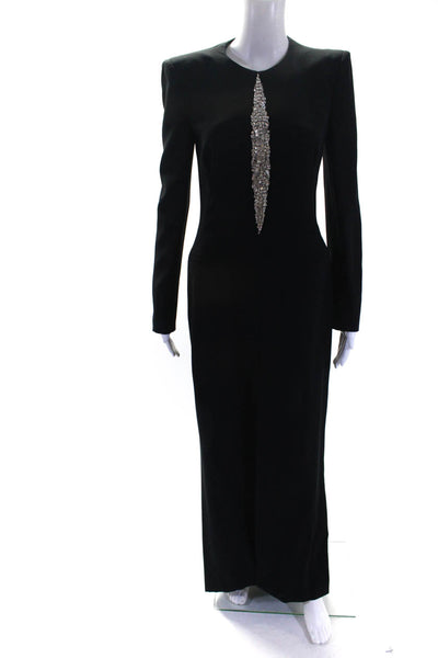 Alexander McQueen Womens Rhinestone Embellished Long Sleeve Gown Black IT 42