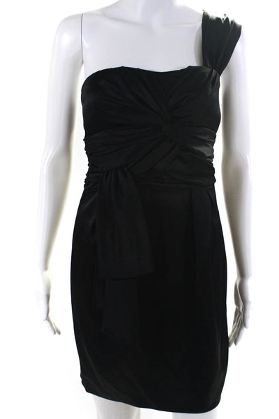 Nanette Lepore Womens Satin Ruched Bodice One Shoulder Mini Dress Black Size 0