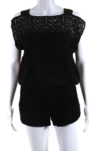 Ramy Brook Womens Crochet Short Sleeves Romper Black Cotton Size Extra Small