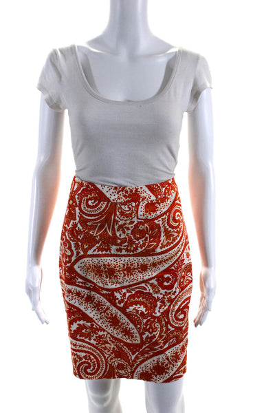 J Crew Womens Cotton Paisley Print Zipped Straight Slip-On Skirt Orange Size 0