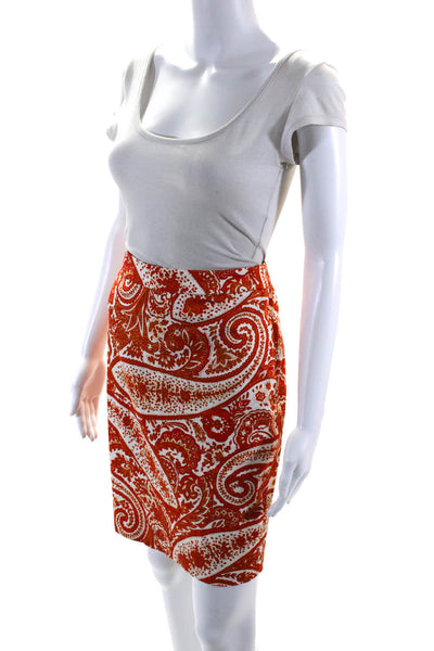 J Crew Womens Cotton Paisley Print Zipped Straight Slip-On Skirt Orange Size 0