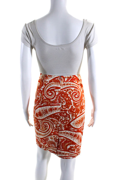 J Crew Womens Cotton Paisley Print Zipped Straight Slip-On Skirt Orange Size 0