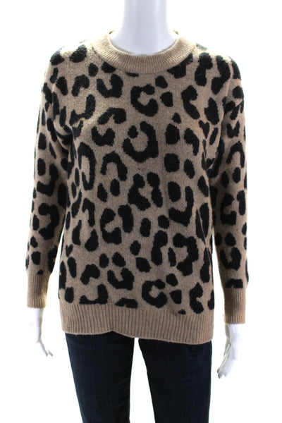 J Crew Womens Animal Print Textured Knitted Long Sleeve Sweater Brown Size M