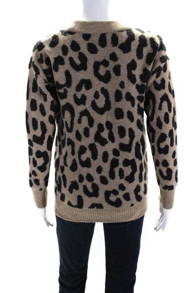 J Crew Womens Animal Print Textured Knitted Long Sleeve Sweater Brown Size M