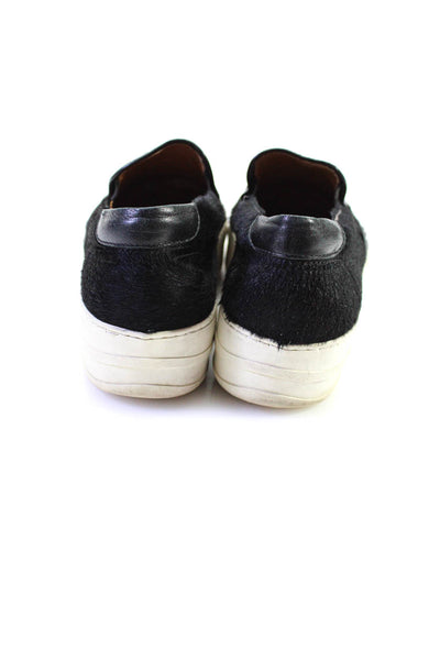 Madison Et Cie Womens Leather Ponyhair Platform Slip On Sneakers Black Size 6US