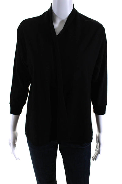 Max Mara Womens Jersey Knit 3/4 Sleeve Open Front Sweater Cardigan Black Size S