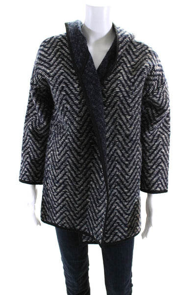Madewell Womens Wool Knit Zig Zag Print Overcoat Coatigan Blue White Size XS