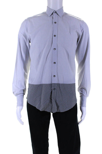 Lanvin Mens Button Front Collared Striped Gingham Shirt Black White Size 15