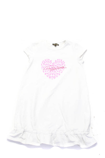 Roberto Cavalli Girls White Pink Graphic Print Short Sleeve A-Line Dress Size 8