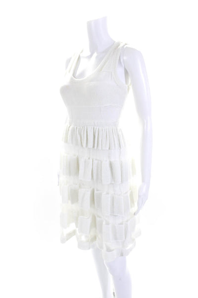 Tracy Reese Women's Scoop Neck Sleeveless Sheer Flare Mini Dress White Size P