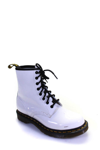 Dr. Martens Women's Patent Leather Rubber Sole Mid Calf Boots White Size 7