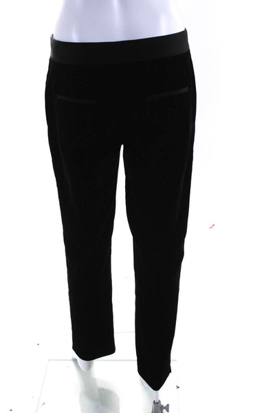Theory Women's Velvet Mid Rise Flat Front Straight Leg Trousers Black Size 4