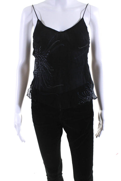 Katayone Adeli Women's Silk Chiffon Abstract Print V-Neck Blouse Black Size S