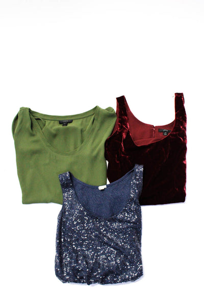 J Crew Women's Scoop Neck Sleeveless Sequin Blouse Blue Green Red Size XS Lot 3