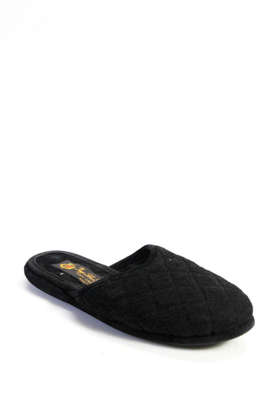 Loro Piana Womens Quilted Felt Fleece Mules Scuffs Slippers Black Size 6