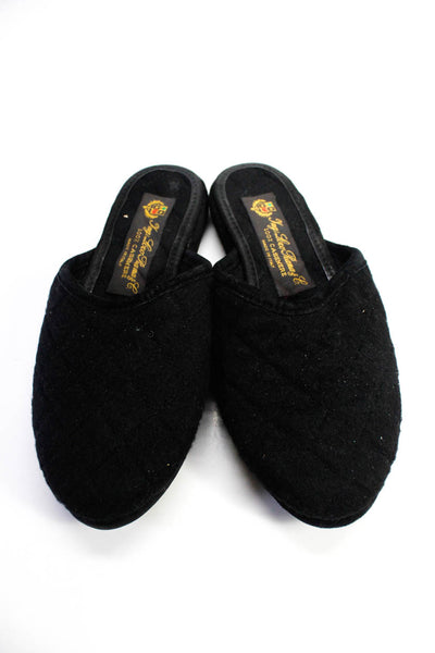 Loro Piana Womens Quilted Felt Fleece Mules Scuffs Slippers Black Size 6