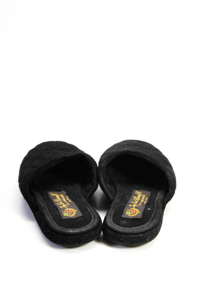 Loro Piana Womens Quilted Felt Fleece Mules Scuffs Slippers Black Size 6