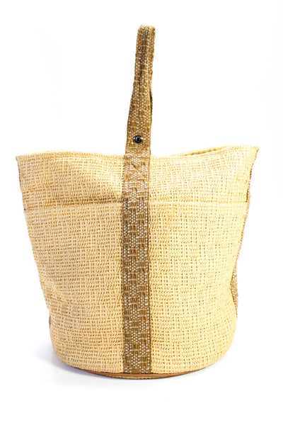 Hermes Womens Saxo Woven Straw Bucket Basket Tote Handbag Natural Brown
