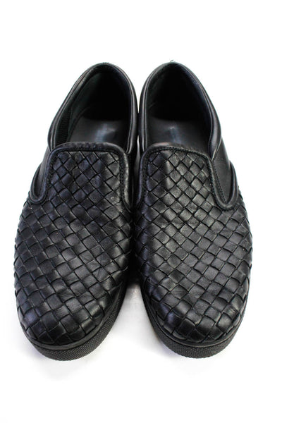 Bottega Veneta Womens Intrecciato Slip On Sneakers Black Leather Size 39