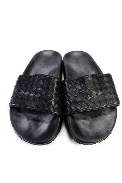 Bottega Veneta Womens Intrecciato Slip On Sneakers Black Leather Size 39