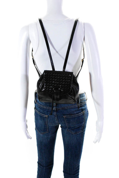 Bottega Veneta Womens Intrecciato Flap Drawstring Mini Backpack Handbag Black