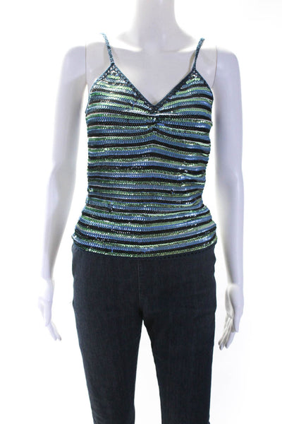 Manoush Womens Sequined Woven Tank Top Blue Green Size Extra Small