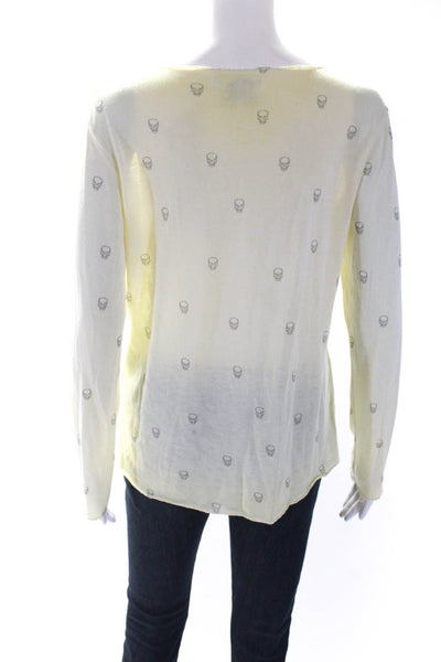 Free For Humanity Womens Skull Print V Neck Sweater Yellow Silver Size 8