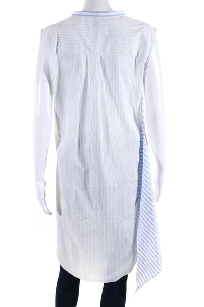 Monse Womens Stripe Sleeveless Button Up High Low Shirt Blouse Blue White Size 8