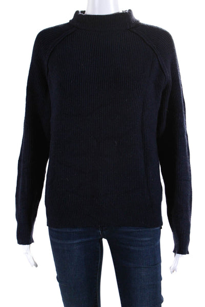 Chic Wish Womens Heart Elbow Patch Turtleneck Sweater Navy Blue Size Medium