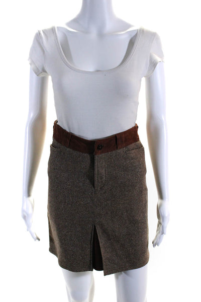 D&G Dolce & Gabbana Womens Wool Tweed Split Hem Short A-Line Skirt Brown Size 26