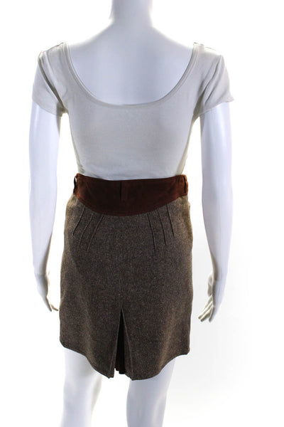 D&G Dolce & Gabbana Womens Wool Tweed Split Hem Short A-Line Skirt Brown Size 26