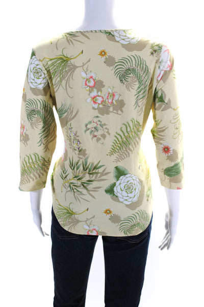 Leggiadro Womens 3/4 Sleeve V Neck Floral Shirt Beige Multi Size 3