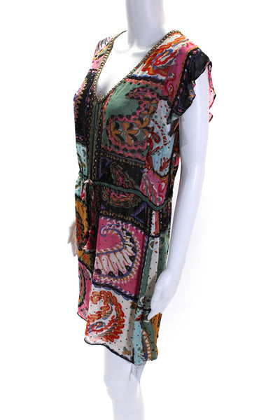 Calypso Saint Barth Womens Abstract Print V Neck Dress Multi Colored Size Small