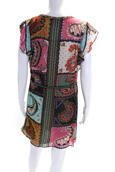 Calypso Saint Barth Womens Abstract Print V Neck Dress Multi Colored Size Small