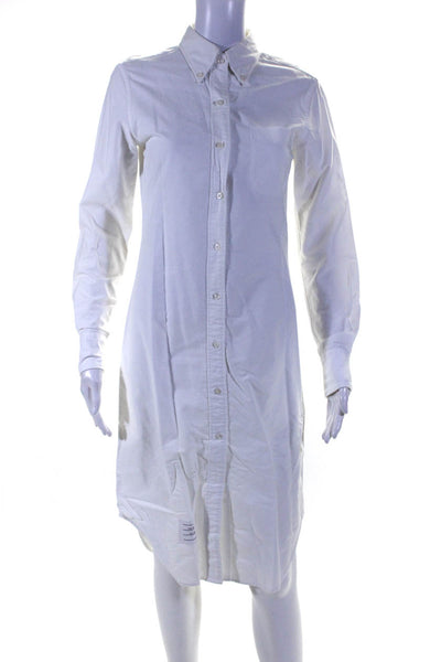 Thom Browne Women's Long Sleeves Button Down Midi Shirt Dress White Size 36