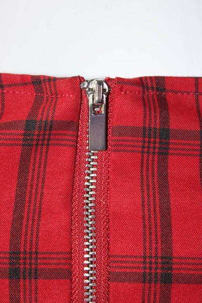 We Wore What Women's Square Neck Belted Half Zip Red Plaid Jumpsuit Size S
