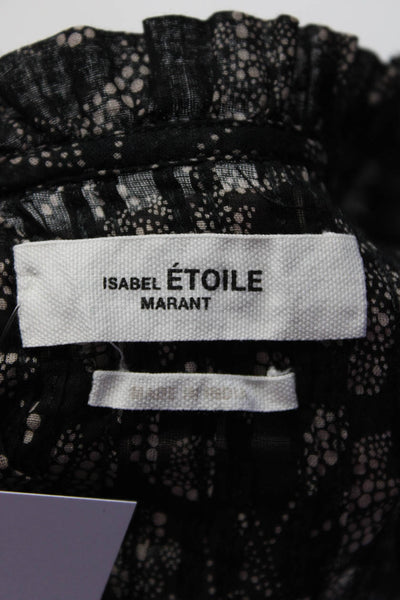 Isabel Marant Etoile Women's Cotton Floral Pleated Ruffle Blouse Black Size 36