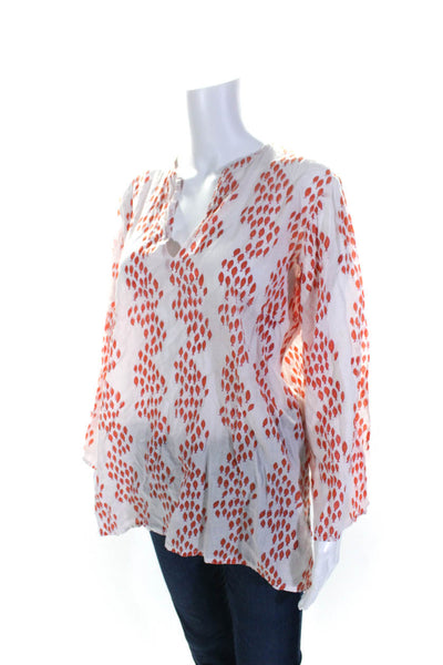 Roberta Roller Rabbit Womens Fish Print Y Neck Tunic Blouse Orange White Size 16