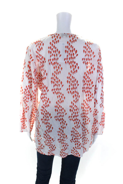 Roberta Roller Rabbit Womens Fish Print Y Neck Tunic Blouse Orange White Size 16