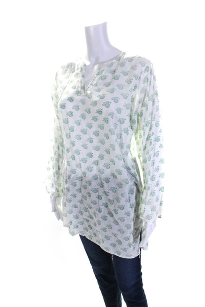 Roberta Roller Rabbit Womens Snail Print Y Neck Tunic Top Green White Size 16