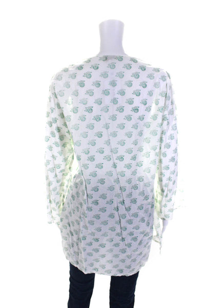 Roberta Roller Rabbit Womens Snail Print Y Neck Tunic Top Green White Size 16