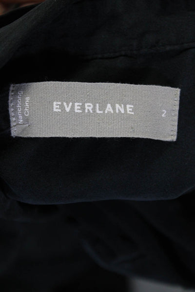 Everlane Womens Long Sleeve Button Front Collared Silk Shirt Navy Blue Size 2