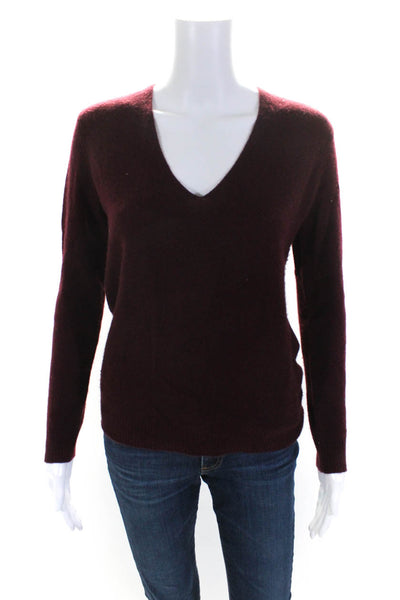 Theory Womens Long Sleeve V Neck Cashmere Sweatshirt Dark Red Size Petite